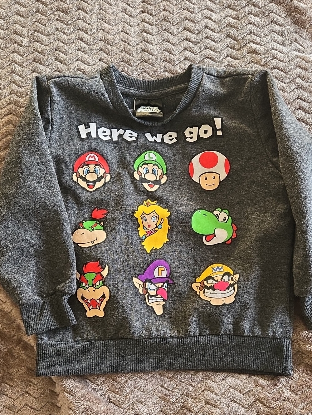 Nintendo Dark Gray Kids Sweatshirt with Colorful Super Mario Characters